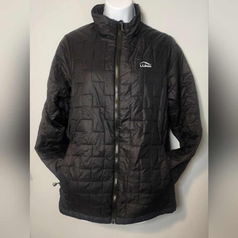 LL BEAN WOMEN'S COAT PRIMALOFT QUILTED BLACK MEDIUM FULL ZIP JACKET